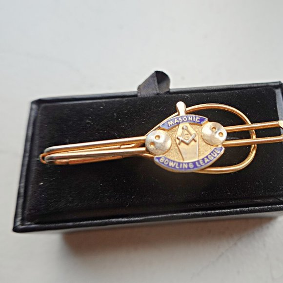 Vintage Masonic Fraternity Tie Bar- Masonic Bowling League- Collectible - Picture 1 of 2